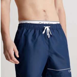 CALVIN KLEIN - Pantaloncini Uomo da Bagno Corti con Fascia in Vita Doppia Blu Navy