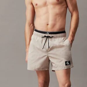 CALVIN KLEIN - Pantaloncini Uomo da Bagno Corti con Fascia in Vita Doppia Nimbus Cloud
