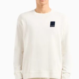 ARMANI EXCHANGE - Maglione Uomo Girocollo in Cotone Organico ASV con Patch Bianco
