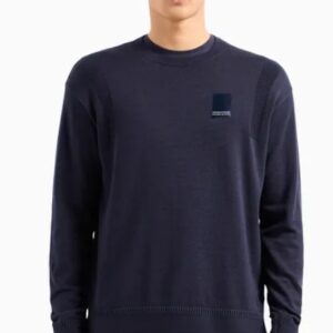 ARMANI EXCHANGE - Maglione Uomo Girocollo in Cotone Organico ASV con Patch Blu