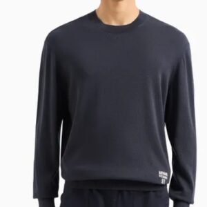 ARMANI EXCHANGE - Maglione Uomo Maglione Girocollo in Cotone con Logo Blu Navy