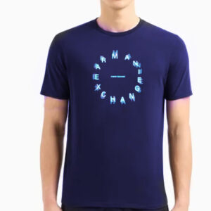 ARMANI EXCHANGE - T-Shirt Uomo Regular Fit in Jersey con Stampa Tonda Blu Navy