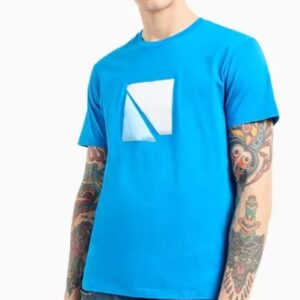 ARMANI EXCHANGE - T-Shirt Uomo Regular Fit in Jersey con Stampa Geometrica Blu Elettrico