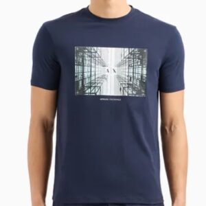 ARMANI EXCHANGE - T-Shirt Uomo Regular Fit in Cotone con Stampa Fotografica Blu Notte