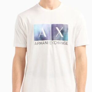 ARMANI EXCHANGE - T-Shirt Uomo Regular Fit in Cotone con Maxi Stampa Logo Bianco