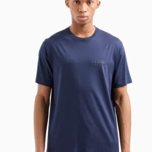 ARMANI EXCHANGE - T-Shirt Uomo Regular Fit in Cotone Mercerizzato con Logo sul Petto Blu