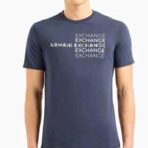 ARMANI EXCHANGE - T-Shirt Uomo Regular Fit in Cotone con Stampa Metal Blu Notte