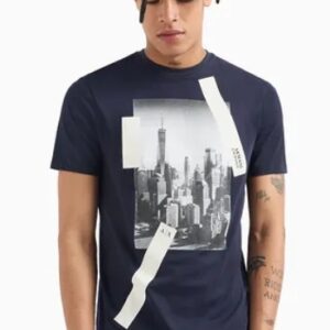 ARMANI EXCHANGE - T-Shirt Uomo Regular Fit in Cotone con Stampa NYC Blu Notte