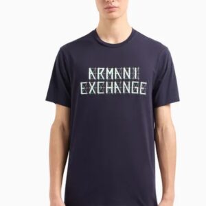 ARMANI EXCHANGE - T-Shirt Uomo Regular Fit in Jersey con Stampa Logo a Contrasto Blu