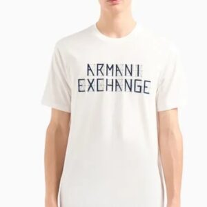 ARMANI EXCHANGE - T-Shirt Uomo Regular Fit in Jersey con Stampa Logo a Contrasto Bianco