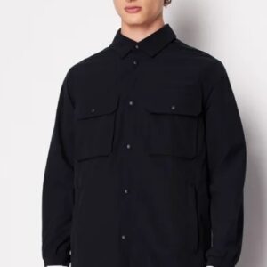 ARMANI EXCHANGE - Camicia Uomo Loose Fit in Tessuto Laminato Blu