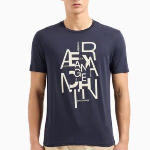 ARMANI EXCHANGE - T-Shirt Uomo in Jersey di Cotone Pima con Maxi Stampa Logo Blu Notte