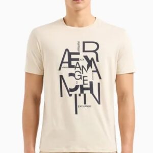 ARMANI EXCHANGE - T-Shirt Uomo in Jersey di Cotone Pima con Maxi Stampa Logo Beige