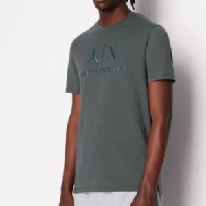 ARMANI EXCHANGE - T-Shirt Regular Fit in Cotone Logo a Contrasto Grigio Scuro