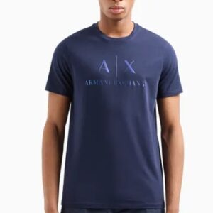ARMANI EXCHANGE - T-Shirt Regular Fit in Cotone Logo a Contrasto Blu