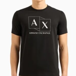 ARMANI EXCHANGE - T-Shirt Slim Fit in Cotone Mercerizzato con Stampa Logata Nero