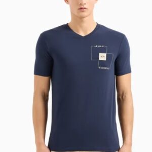 ARMANI EXCHANGE - T-Shirt Uomo Slim Fit in Cotone Stretch con Logo sul Petto Blu