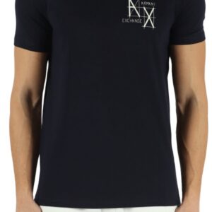 ARMANI EXCHANGE - T-Shirt Uomo Slim Fit in Cotone con Stampa Logo Frontale Blu Notte