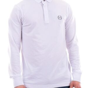 ARMANI EXCHANGE - Polo Uomo Maniche Lunghe in Cotone Elasticizzato Bianco