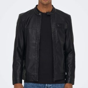 ONLY & SONS - Giubbini Uomo Leather Look Jacket Nero