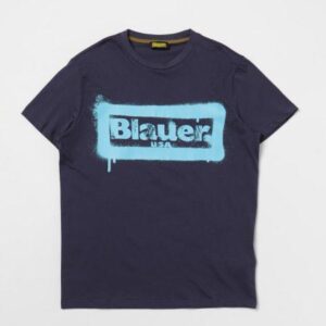 BLAUER - T-Shirt Kids Stampa Graffiti Blu Navy