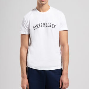 BIKKEMBERGS - T-Shirt Uomo Stampata Logo a Effetto Délavé Bianco