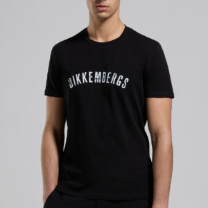 BIKKEMBERGS - T-Shirt Uomo Stampata Logo a Effetto Délavé Nero