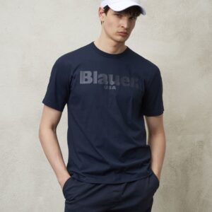 BLAUER - T-Shirt Uomo Scritta Blauer in Tono Blu Solidate