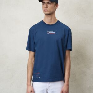 BLAUER - T-Shirt Uomo Fiammata e Ricamata Blu Poseidone