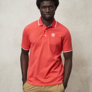 BLAUER - Polo Uomo con Inserti in Chambray Corallo Caldo