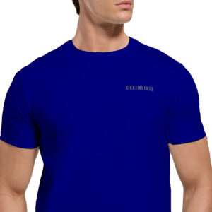 BIKKEMBERGS - T-Shirt Uomo Stampata con Motivo Fotografico sul Retro Blu