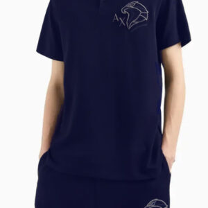 ARMANI EXCHANGE - Polo Uomo in Cotone Revers Tinta Unita Blu