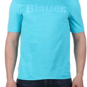 BLAUER - T-Shirt Uomo Scritta Blauer in Tono Turchese