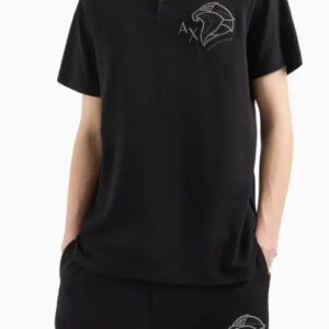 ARMANI EXCHANGE - Polo Uomo in Cotone Revers Tinta Unita Nero