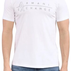 ARMANI EXCHANGE - T-Shirt Uomo Stampa con Scritta Logo nella Parte Frontale Bianco