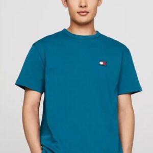 TOMMY HILFIGHER - T-Shirt Uomo con Distintivo Verde Acqua