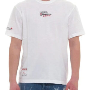 BLAUER - T-Shirt Uomo Fiammata e Ricamata Bianco