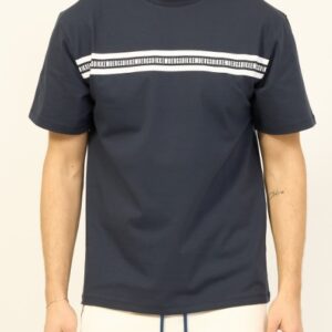 BIKKEMBERGS - T-Shirt Uomo Girocollo con Banda Logata Blu