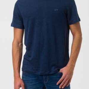 SUN68 - T-Shirt Uomo Linen Solid S/S Blu Navy