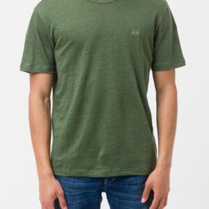 SUN68 - T-Shirt Uomo Linen Solid S/S Verde Scuro