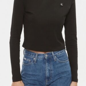 CALVIN KLEIN JEANS - T-Shirt Donna con Stemma a Maniche Lunghe Nero
