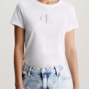 CALVIN KLEIN JEANS - T-Shirt Donna con Monogramma Slim Bianco Bright