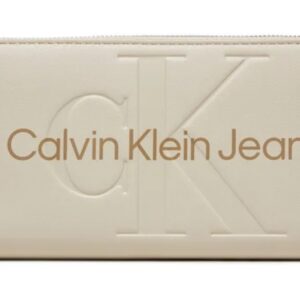 CALVIN KLEIN JEANS - Portafoglio Donna con Zip Integrale e Logo Eggshell