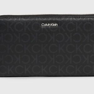 CALVIN KLEIN - Portafoglio Donna con Zip Integrale RFID Logo All-Over Nero