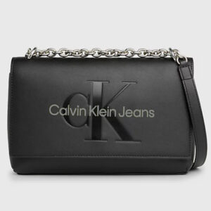 CALVIN KLEIN JEANS - Borsa Donna Sculpted Ew Flap Conv25 Mono Nero e Logo Metallico