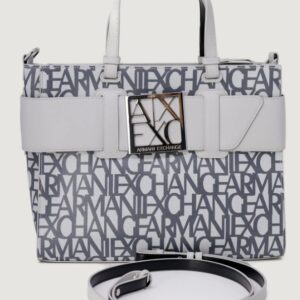 ARMANI EXCHANGE - Borsa Donna Tote Media con Dettaglio a Contrasto Grigio/Bianco Off