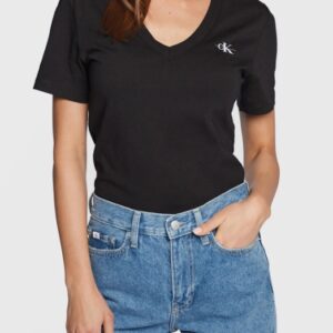 CALVIN KLEIN JEANS - T-Shirt Donna Slim Fit Scollo a V Nero