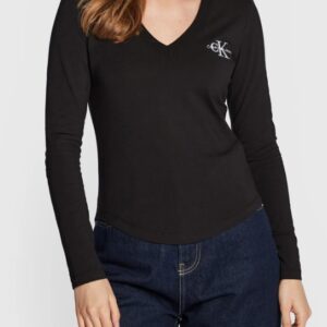 CALVIN KLEIN JEANS - Blusa Donna Scollo a V Nero