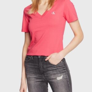 CALVIN KLEIN JEANS - T-Shirt Donna Slim Fit Scollo a V Rosa