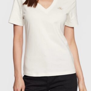 CALVIN KLEIN JEANS - T-Shirt Donna Slim Fit Scollo a V Beige